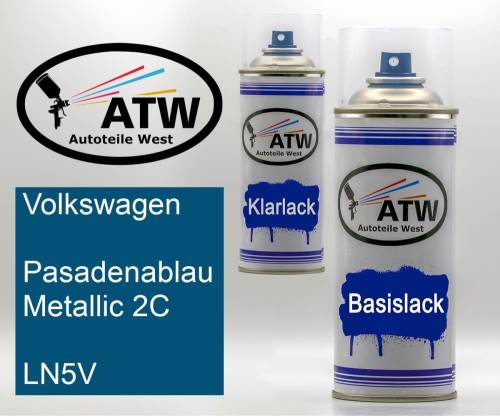 Volkswagen, Pasadenablau Metallic 2C, LN5V: 400ml Sprühdose + 400ml Klarlack - Set, von ATW Autoteile West.